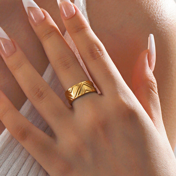 Wholesale Stainless Steel Geometric Style Oil Pressure Electroplated Ring For Women