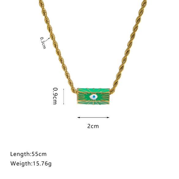 Wholesale Stainless Steel Geometric Style Twist Chain Necklace With Mixed Gemstone Pendant And Gold Plated Electroplating