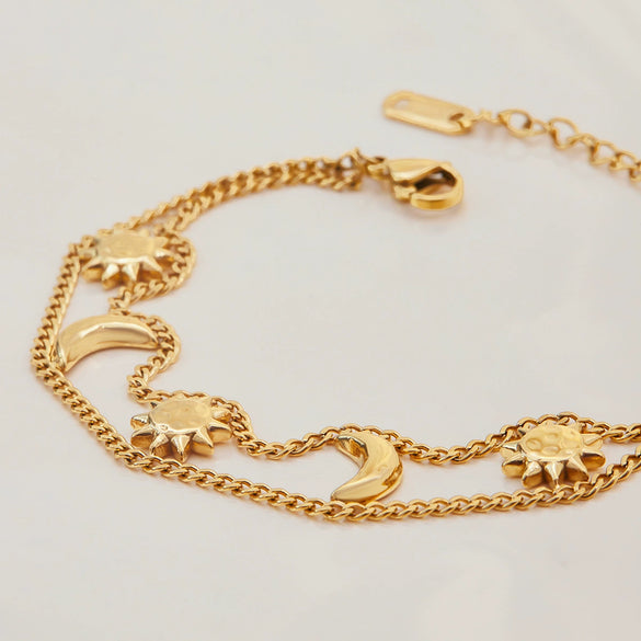 Wholesale Stainless Steel Geometric Sun And Moon Light Luxury Style Electroplated Women's Bracelet