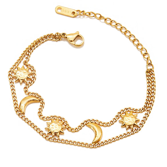 Wholesale Stainless Steel Geometric Sun And Moon Light Luxury Style Electroplated Women's Bracelet
