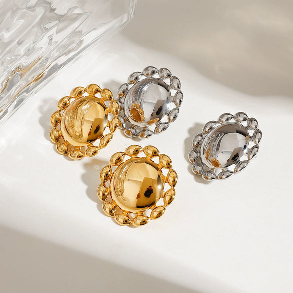 Wholesale Stainless Steel Geometric Sun Earrings With 18K Gold Electroplating For Women Quiet Design Sense High Fashion