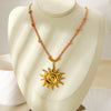 Wholesale Stainless Steel Geometric Sun Pendant Electroplated Braided Rope Necklace For Women