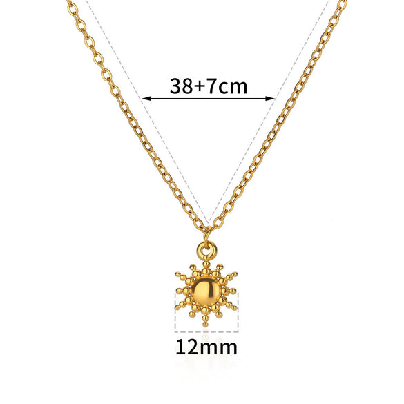 Wholesale Stainless Steel Geometric Sun Radiant Pendant Necklace Light Luxury Style Electroplated
