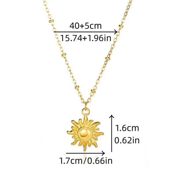 Wholesale Stainless Steel Geometric Sun Radiant Pendant Necklace Light Luxury Style Electroplated