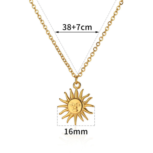 Wholesale Stainless Steel Geometric Sun Radiant Pendant Necklace Light Luxury Style Electroplated