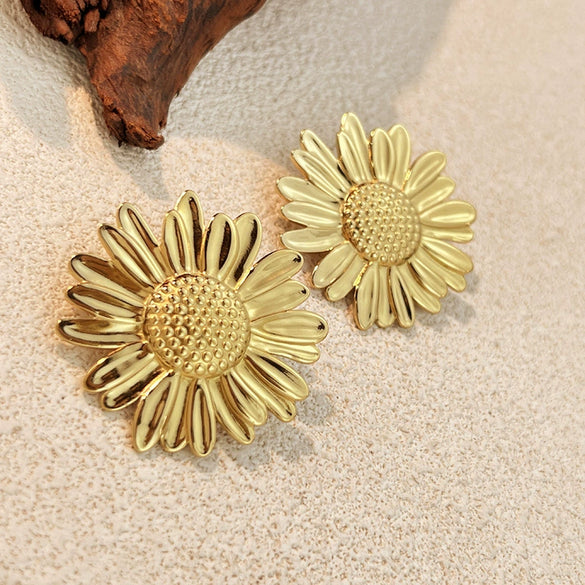 Wholesale Stainless Steel Geometric Sunflower Earrings 18K Gold Plated Jewelry For Women And Men