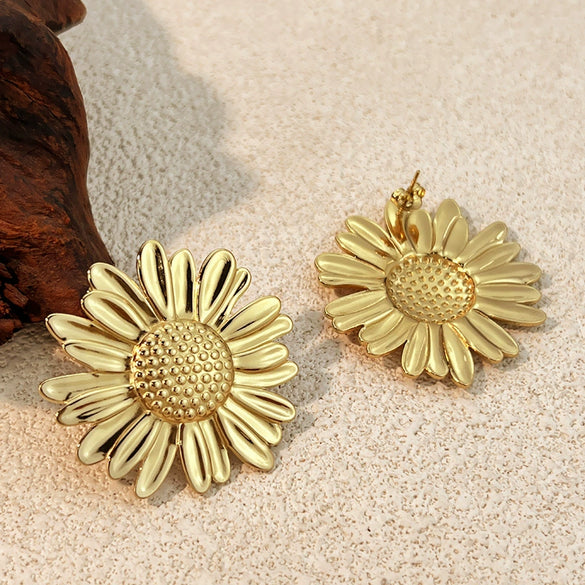 Wholesale Stainless Steel Geometric Sunflower Earrings 18K Gold Plated Jewelry For Women And Men