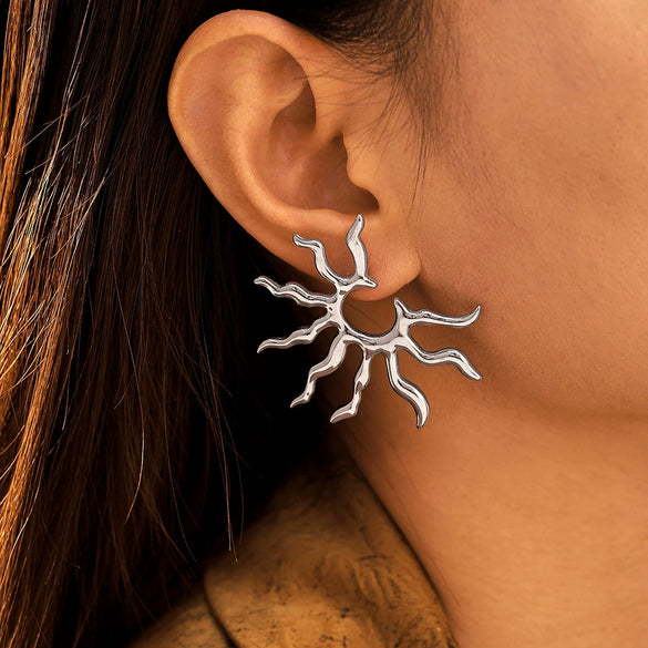 Wholesale Stainless Steel Geometric Sunflower Exaggerated Electroplated Women's Earrings