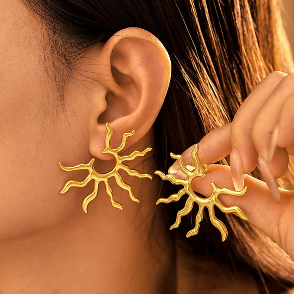 Wholesale Stainless Steel Geometric Sunflower Exaggerated Electroplated Women's Earrings