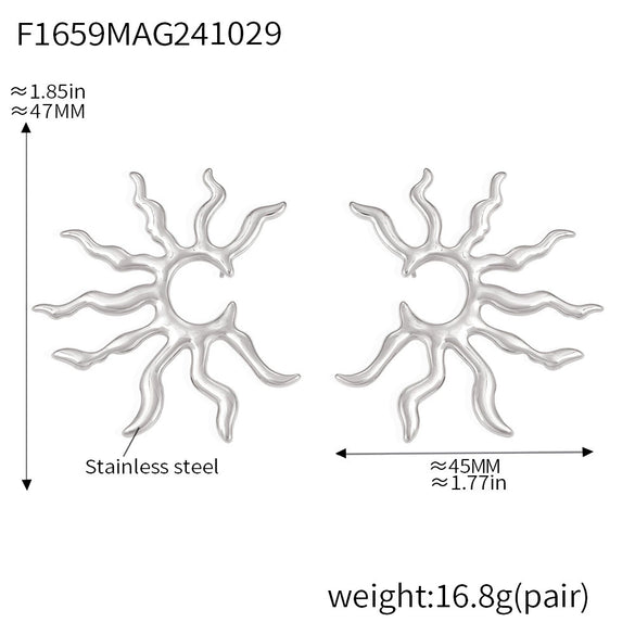 Wholesale Stainless Steel Geometric Sunflower Exaggerated Electroplated Women's Earrings