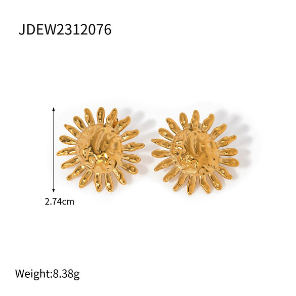 Wholesale Stainless Steel Geometric Sunflower Inlaid Turquoise Earrings With Electroplating