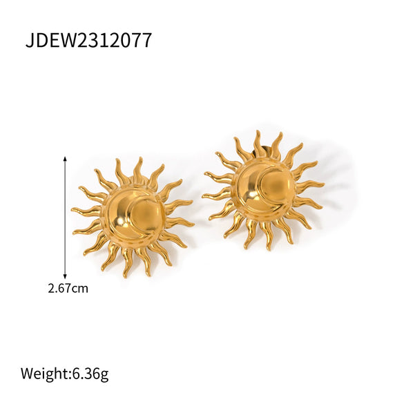 Wholesale Stainless Steel Geometric Sunflower Inlaid Turquoise Earrings With Electroplating