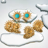 Wholesale Stainless Steel Geometric Sunflower Inlaid Turquoise Earrings With Electroplating