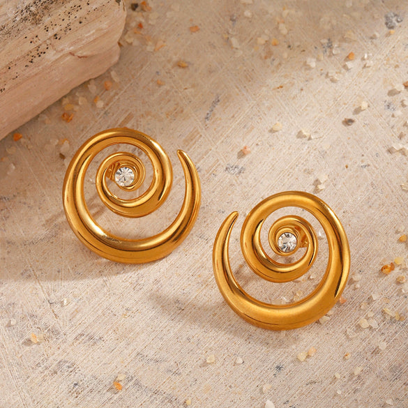 Wholesale Stainless Steel Geometric Swirl Rhinestone Rotating Earrings For Women Electroplated Simple Style