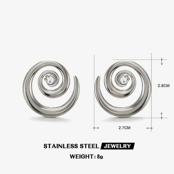 Wholesale Stainless Steel Geometric Swirl Rhinestone Rotating Earrings For Women Electroplated Simple Style
