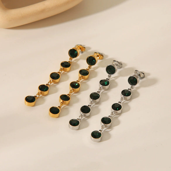 Wholesale Stainless Steel Geometric Tassel Diamond Earrings With Electroplating For Women