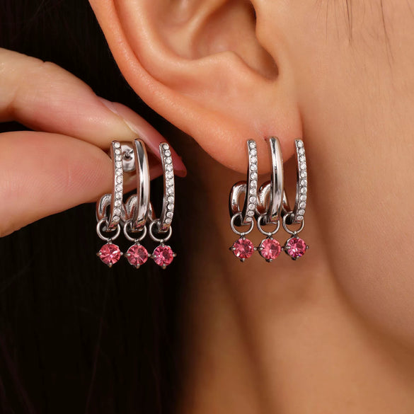 Wholesale 316L Stainless Steel Geometric Tassel Earrings Electroplated 18K Real Gold For Women Light Luxury Style With White Zircon