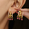 Wholesale 316L Stainless Steel Geometric Tassel Earrings Electroplated 18K Real Gold For Women Light Luxury Style With White Zircon