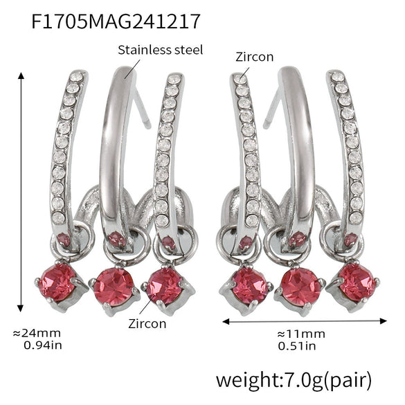 Wholesale 316L Stainless Steel Geometric Tassel Earrings Electroplated 18K Real Gold For Women Light Luxury Style With White Zircon