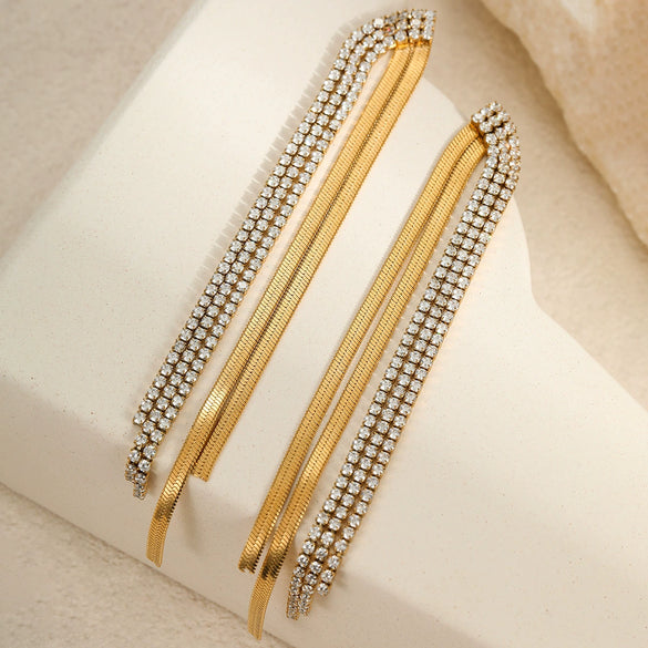 Wholesale Stainless Steel Geometric Tassel Earrings With Electroplating And Light Luxury Style For Women