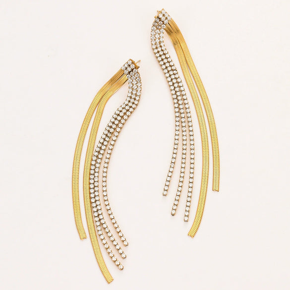 Wholesale Stainless Steel Geometric Tassel Earrings With Electroplating And Light Luxury Style For Women