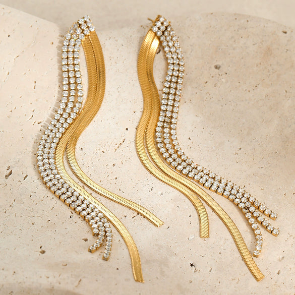 Wholesale Stainless Steel Geometric Tassel Earrings With Electroplating And Light Luxury Style For Women