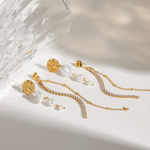 Wholesale Stainless Steel Geometric Tassel Earrings With Electroplating For Women