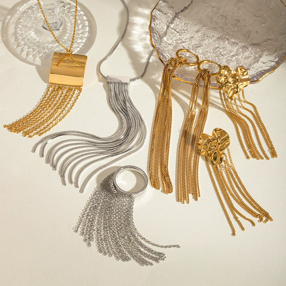 Wholesale Stainless Steel Geometric Tassel Earrings With Electroplating For Women