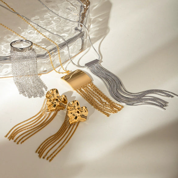 Wholesale Stainless Steel Geometric Tassel Earrings With Electroplating For Women