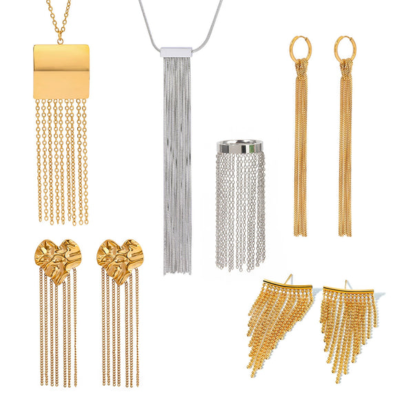 Wholesale Stainless Steel Geometric Tassel Earrings With Electroplating For Women