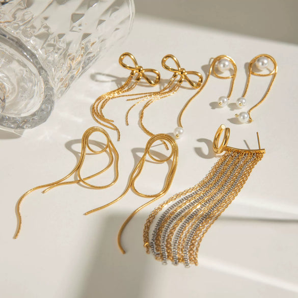 Wholesale Stainless Steel Geometric Tassel Earrings With Electroplating Light Luxury Design For Women