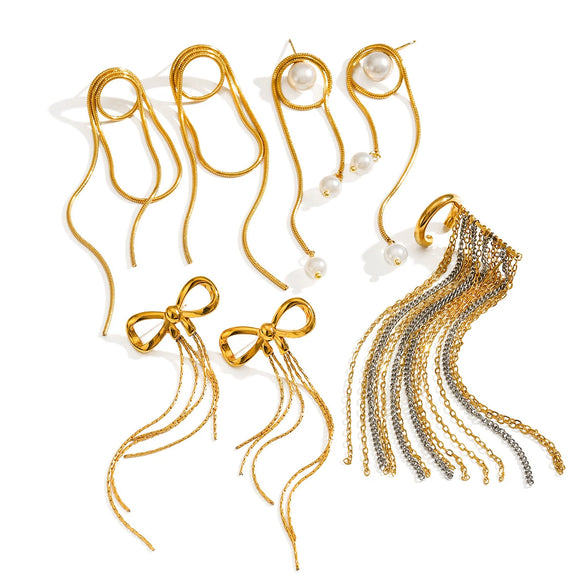 Wholesale Stainless Steel Geometric Tassel Earrings With Electroplating Light Luxury Design For Women