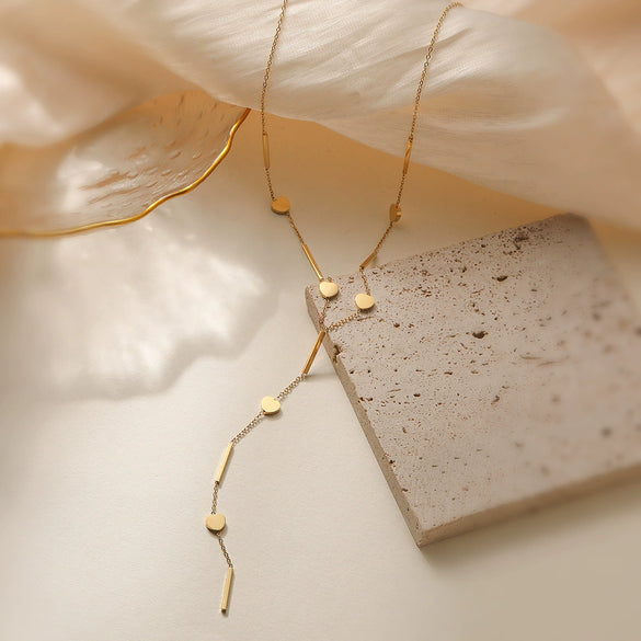 Wholesale Stainless Steel Geometric Tassel Necklace 18K Gold Plated