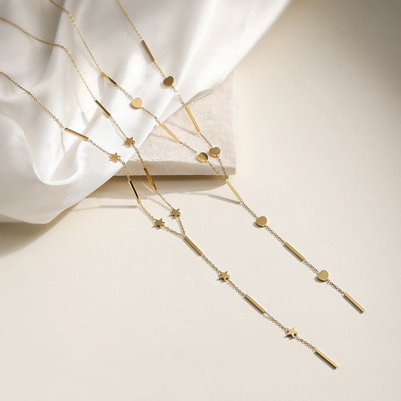 Wholesale Stainless Steel Geometric Tassel Necklace 18K Gold Plated