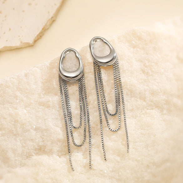 Wholesale Stainless Steel Geometric Tassel Women's Minimalist Earrings 18K Gold Plated