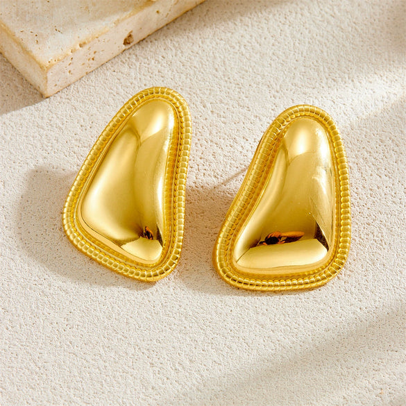 Wholesale Stainless Steel Geometric Three Dimensional Irregular Triangle Bread Pattern Electroplated Women's Earrings