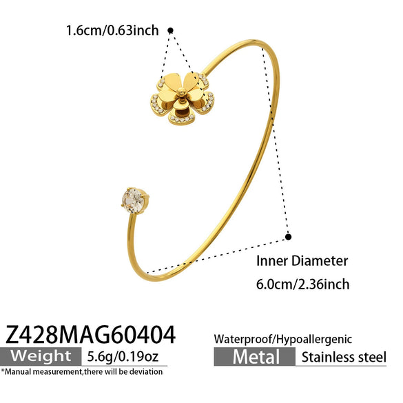Wholesale Stainless Steel Geometric Threedimensional Floral Zirconencrusted Goldplated Open Thin Ring Bracelet Set Fashion Jewelry