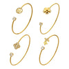 Wholesale Stainless Steel Geometric Threedimensional Floral Zirconencrusted Goldplated Open Thin Ring Bracelet Set Fashion Jewelry