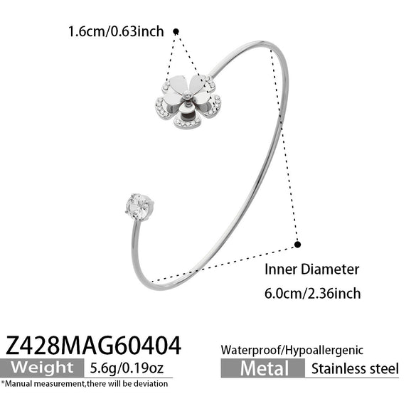 Wholesale Stainless Steel Geometric Threedimensional Floral Zirconencrusted Goldplated Open Thin Ring Bracelet Set Fashion Jewelry