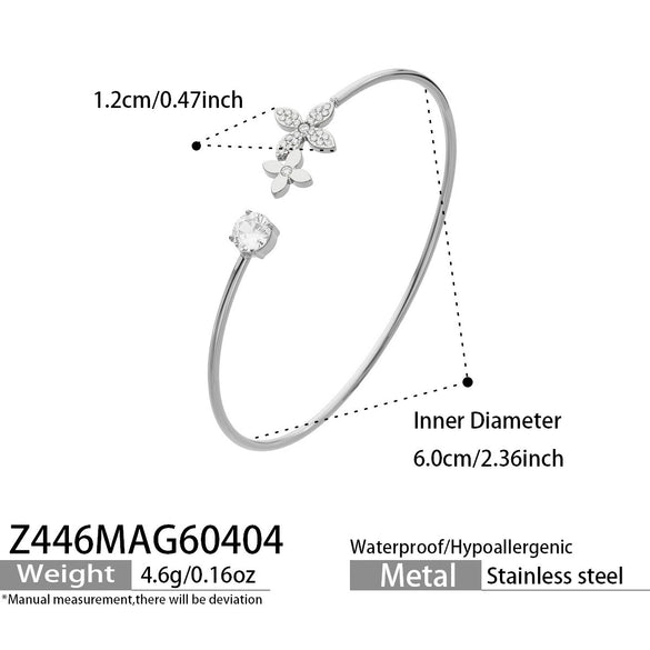 Wholesale Stainless Steel Geometric Threedimensional Floral Zirconencrusted Goldplated Open Thin Ring Bracelet Set Fashion Jewelry