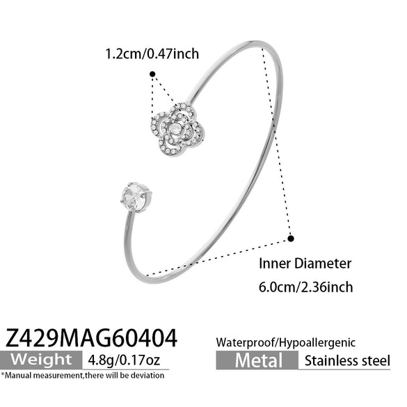 Wholesale Stainless Steel Geometric Threedimensional Floral Zirconencrusted Goldplated Open Thin Ring Bracelet Set Fashion Jewelry