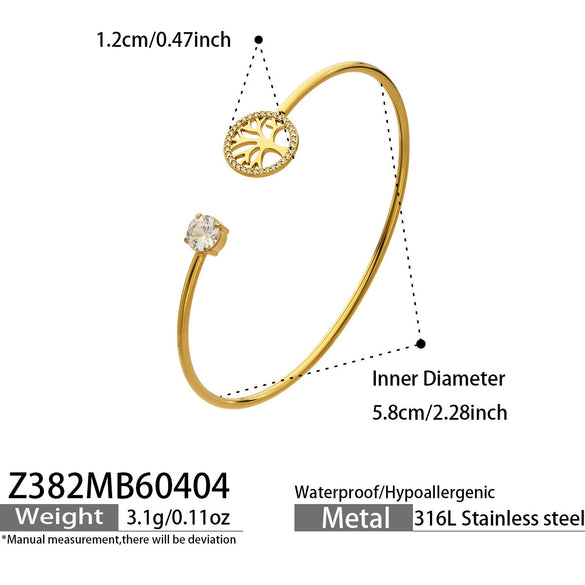 Wholesale Stainless Steel Geometric Threedimensional Floral Zirconencrusted Goldplated Open Thin Ring Bracelet Set Fashion Jewelry