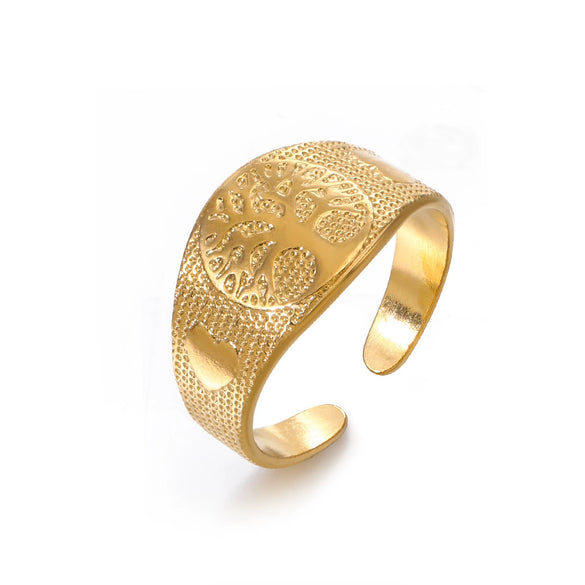 Wholesale Stainless Steel Geometric Tree Of Life Electroplated Ring For Women