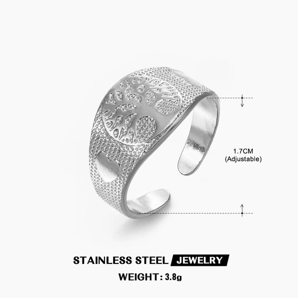Wholesale Stainless Steel Geometric Tree Of Life Electroplated Ring For Women