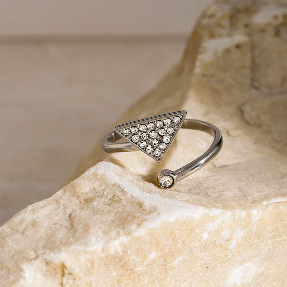 Wholesale Stainless Steel Geometric Triangle Rhinestone Open Ring With Electroplating For Unisex