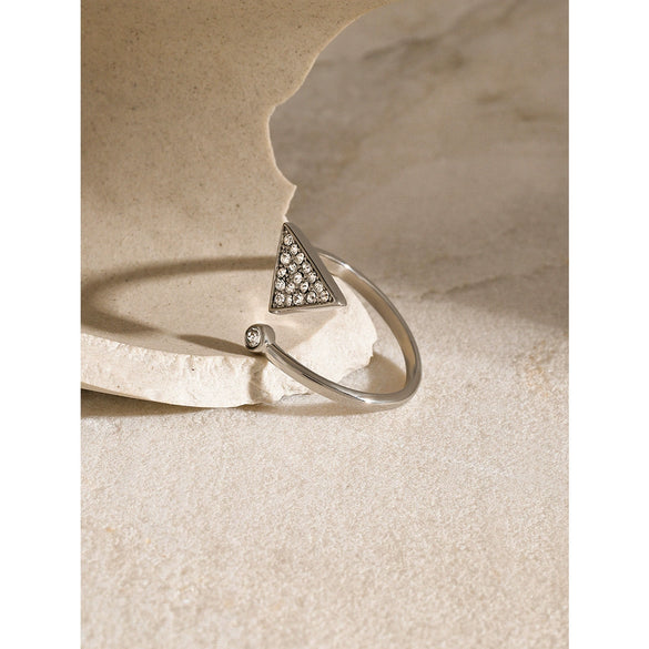 Wholesale Stainless Steel Geometric Triangle Rhinestone Open Ring With Electroplating For Unisex