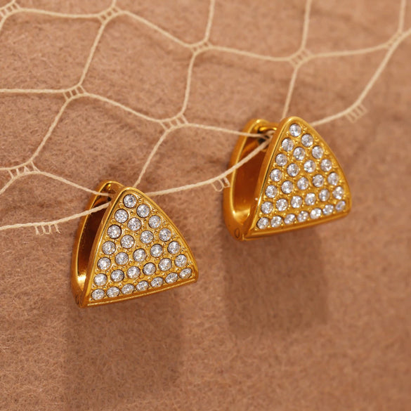 Wholesale 316L Stainless Steel Geometric Triangle Zircon Earrings With Electroplating For Women Light Style