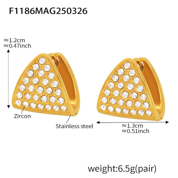 Wholesale 316L Stainless Steel Geometric Triangle Zircon Earrings With Electroplating For Women Light Style