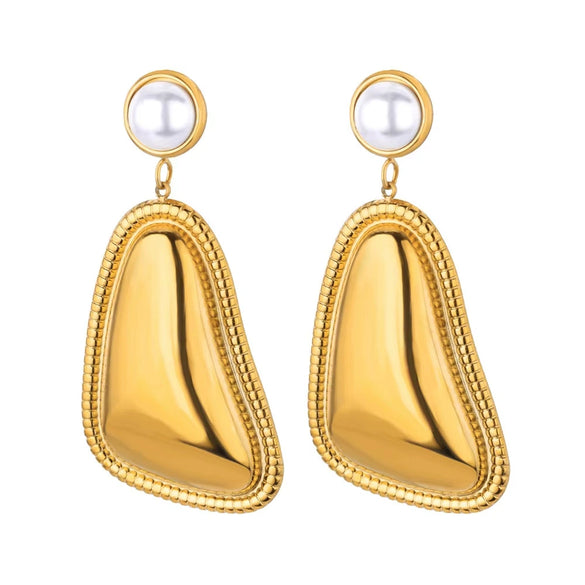 Wholesale Stainless Steel Geometric Triangular Bread Pattern Edge Hoop Earrings 18K Gold Electroplated Nonfading Jewelry