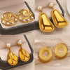 Wholesale Stainless Steel Geometric Triangular Bread Pattern Edge Hoop Earrings 18K Gold Electroplated Nonfading Jewelry